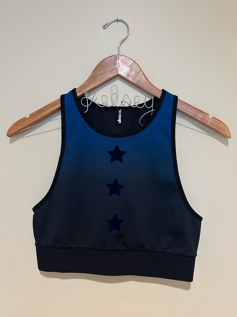 Ultracor Blue Ombre Velvet Star High Neck Crop Sports Bra - Medium